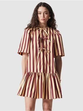 & Other Stories 100% Cotton Drop Waist Striped Mini Dress Sz 8